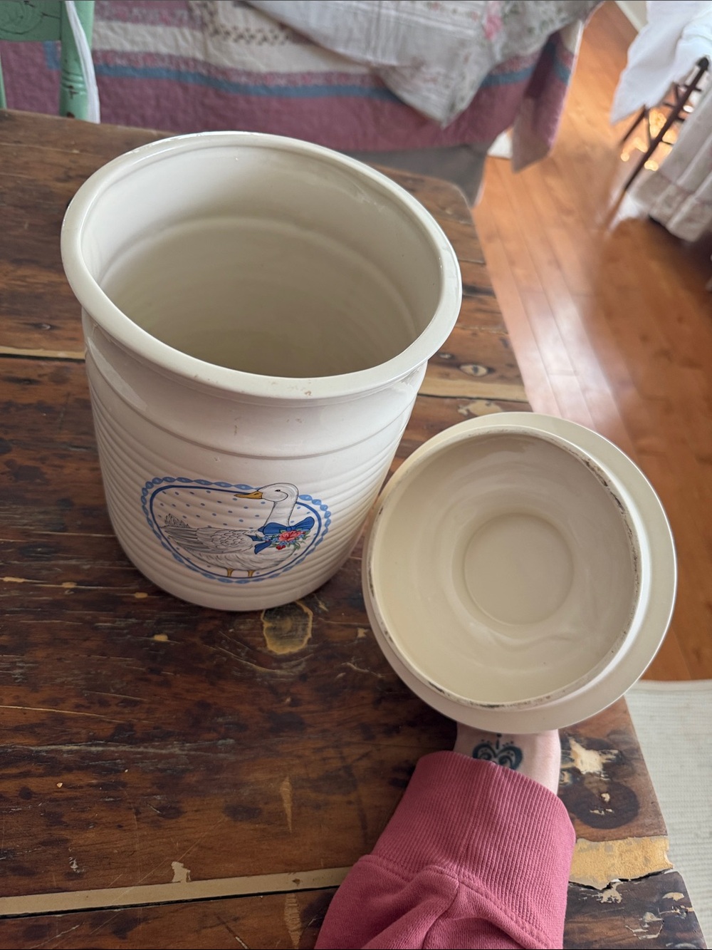 Cream Ceramic Goose Canister with Blue Accents - Picture 3 of 5